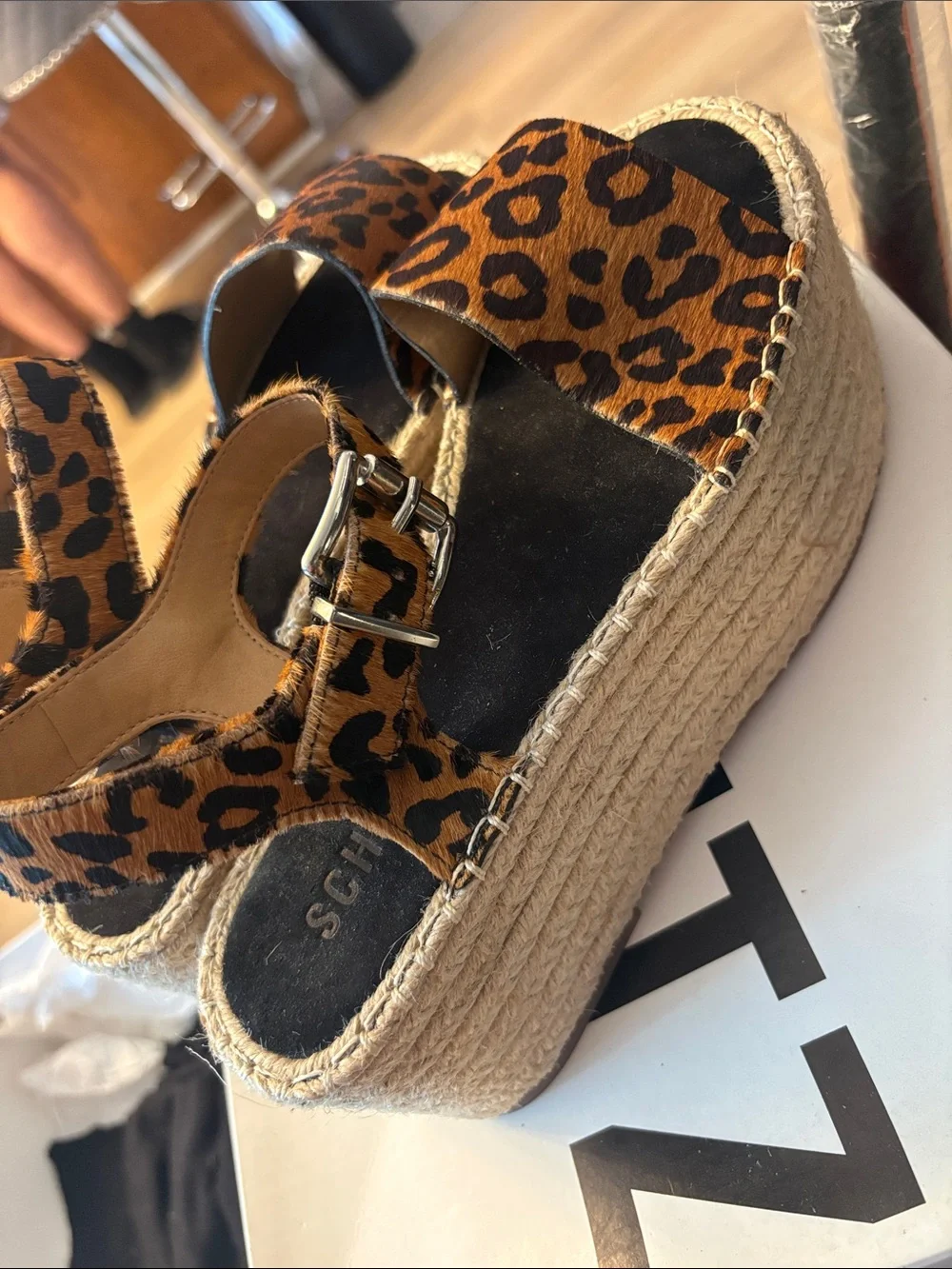 SCHUTZ Leopard Print Espadrille Sandals in Tan and Black 83